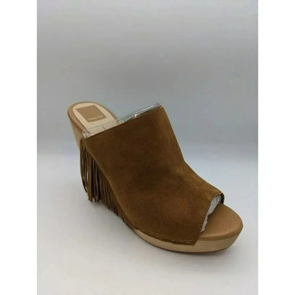 DOLCE VITA Cai Camel Suede Goring Fringed Wedge Slip On Leather Sandals 10 M - Picture 2 of 7